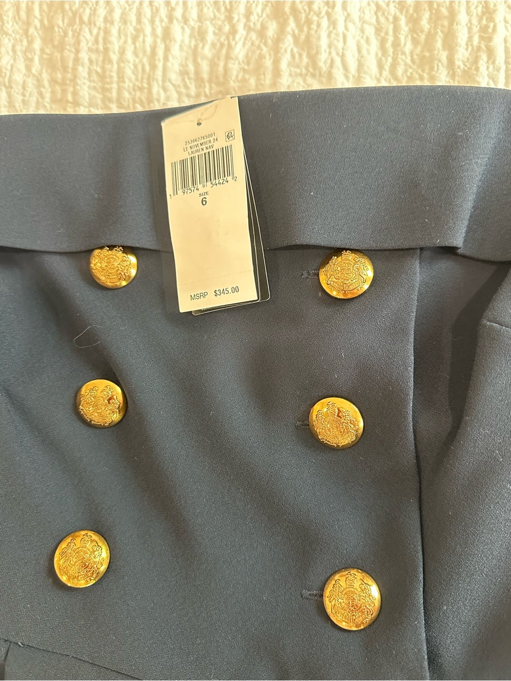 NWT Lauren Ralph Lauren Navy Jumpsuit Gold Crest Buttons Size 6 MSRP $345 - Picture 3 of 12